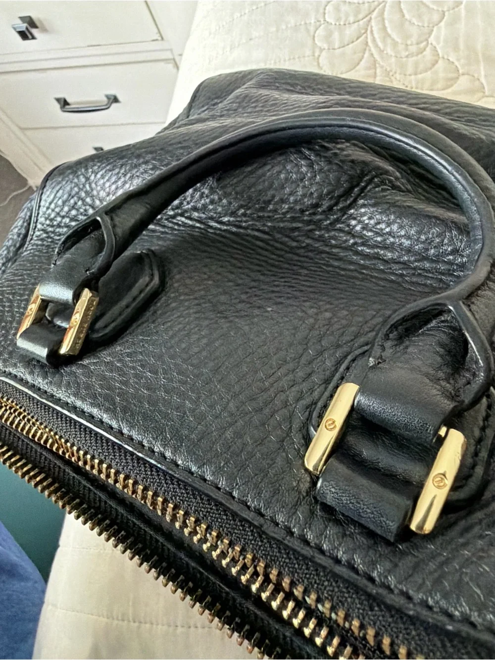 Tory Burch - Black Pebbled Leather Satchel with Gold Hardware - Picture 8 of 15